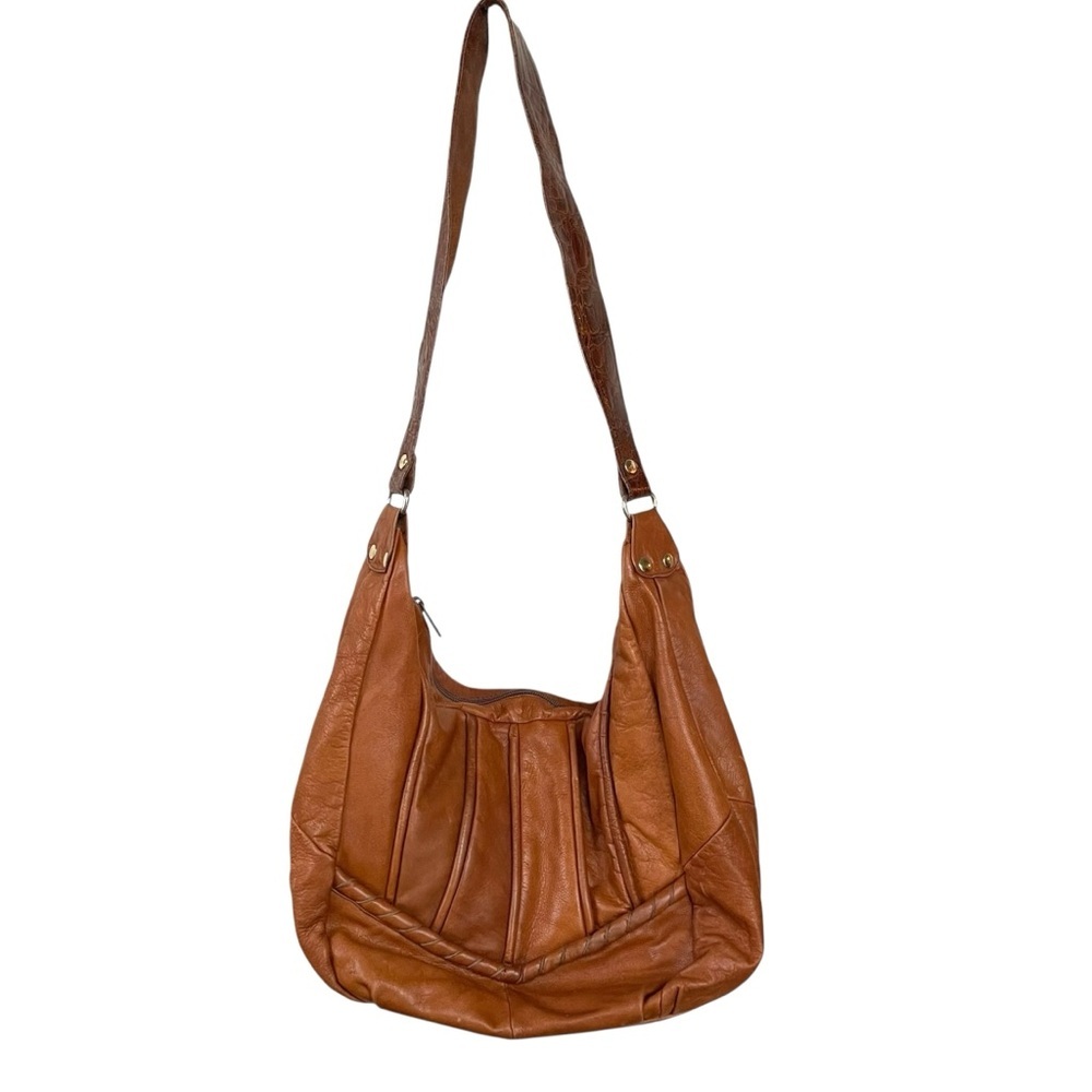 Vintage Fiona Boho Leather Shoulder Purse Bag Cognac Brown